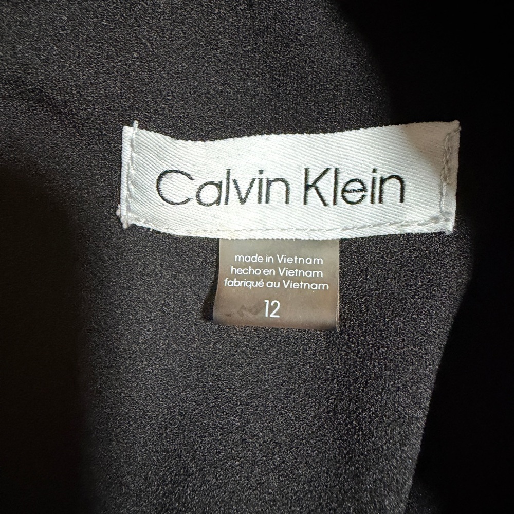 Calvin Klein Black Midi Dress with Bow Tie at Neckline Backside Zip Up Size 12 - Picture 12 of 15